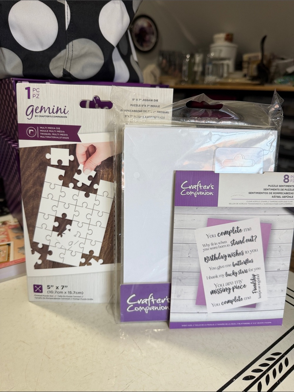 Crafters Companion Jigsaw Puzzle Die, Mount Board & Puzzle Sentiments Stamp Set